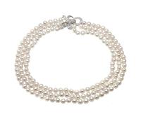 FUERLI Echte natürliche Süßwasser-runde Perlenkette Frauen, weiße schöne Choker 3 mehrschichtige Halskette erfüllen FUEzRgLdI (Size : 41 43 45cm)