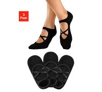 Füßlinge LASCANA ACTIVE, Damen, Gr. 39-42, schwarz (3x schwarz), Baumwollmischung, unifarben, elastisch, Socken, mit elegant überkreuzten Laschen (50498316-39) 3x schwarz