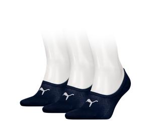 Füßlinge PUMA "PUMA UNISEX FOOTIE 3P", Herren, Gr. 39-42, blau (navy), Baumwollmischung, elastisch, Socken, NoShow Socks, atmungsaktiv, elastisches Bündchen (48922136-39) navy