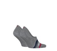 Füßlinge TOMMY HILFIGER "TH MEN FOOTIE 2P HILFIGER TAB", Herren, Gr. 39-42, grau (mid grau melange), Baumwolle, Polyamid, Elasthan, unifarben mit Farbeinsatz, gestreift, Socken, mit Anti-Rutsch Techno