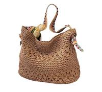 FUFRE Korbtasche Damen Geflochtene Strohtasche, Korbtasche Strand Basttasche Boho Flechttasche für Strand & Urlaub (A)