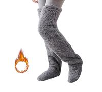 FUFRE Overknees Kuschelsocken Damen, Fuzzy Socks Overknee, Warme Kuschelsocken für Füsse, Plüsch Lange Socken, Hoch Socken, Strümpfe Socks für Frauen Männer über Winter Schlafen Zuhause (Grau)