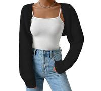 Fuimsul Frauen Offene Front Gerippt Strick Crop Bolero Drop Schulter Langarm Solide Lose Fit Gestrickte Crop Cardigan Shrug, Schwarz, Groß