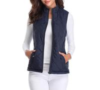 fuinloth Damen Weste, Herbst Leichte Steppweste Westen Ärmellos Jacke Kurz Vest Gilet Dunkel Blau M