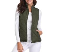 fuinloth Damen Weste, Herbst Leichte Steppweste Westen Ärmellos Jacke Kurz Vest Gilet Grün XL