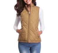 fuinloth Damen Weste, Herbst Leichte Steppweste Westen Ärmellos Jacke Kurz Vest Gilet Kamel L