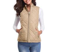 fuinloth Damen Weste, Herbst Leichte Steppweste Westen Ärmellos Jacke Kurz Vest Gilet Khaki L