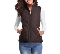 fuinloth Damen Weste, Herbst Leichte Steppweste Westen Ärmellos Jacke Kurz Vest Gilet Schokolade XL