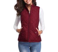 fuinloth Damen Weste, Herbst Leichte Steppweste Westen Ärmellos Jacke Kurz Vest Gilet Wein Rot L