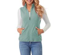 fuinloth Fleece Weste für Damen, Leicht Ärmellose Standkragen mit Reißverschlusstaschen Graugrün Medium