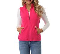 fuinloth Fleece Weste für Damen, Leicht Ärmellose Standkragen mit Reißverschlusstaschen Rosenrot Large
