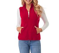 fuinloth Fleece Weste für Damen, Leicht Ärmellose Standkragen mit Reißverschlusstaschen Rot X-Large