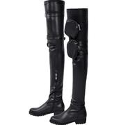 FUIPOT Enge Overknee-Stiefel für Damen, Lange Overknee-Stiefel, runde Zehenpartie, niedriger Absatz, seitlicher Reißverschluss, Accessoires, gerade Stiefel, Leder, Trendige,Schwarz,44.5 EU