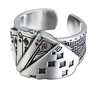 FUKAJOMFEN Modischer, breiter Ring, graviert, verstellbar, offener Silber-Fingerring für Herren, Vintage-Schmuck, Unisex, Siehe Abbildung
