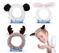 FUKPO 3 Stück Haarband Schminken - Kosmetik Geweih Bunny Hasenohren Panda Haarbänder für Damen, Frauen, Mädchen - Elastisches Abschmink Stirnband für Make-Up, Spa, Dusche, Gesicht Waschen, Yoga