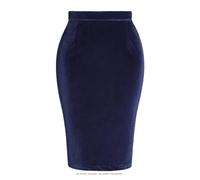 Fulbant Frauen Hohe Taille Stretch Bleistift Velours Rock Büro Casual Lila Burgund Zurück Sexy Schwarz Röcke, 28 Fleece Blau, 44