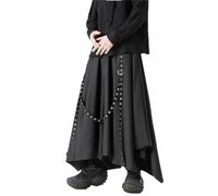 Fulbant Herren-Hose, mit Bändern, weites Bein, chinesische Streetwear, Punk, Gothic, Haremshose, Kimono, Rock, Hose, Schwarz , 56