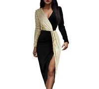 Fulidngzg Glitzer Kleid Langarm Damen Party Abendkleider Pailettenkleider Vintage Pailletten Glitzerkleid Silvesterkleid Schöne Winter Partykleid Cocktailkleid Schick Wedding Damenkleid Brautkleider