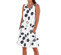 Fulidngzg Leinenkleider Damen Sommer Knielang Strandkleid Freizeit Ärmellos Sommerkleid Leinen Baumwolle Kleider mit Taschen