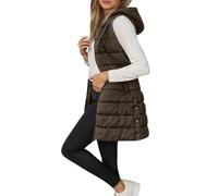 Fulidngzg Steppweste Damen Lang Ärmellose Weste mit Kapuze Steppmantel Warmer Wintermantel Reissverschluss Longweste mit Taschen Daunenweste Leichte Elegante Vest für Herbst und Winter, Kaffee M