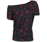 Full Volume by EMP Damen schwarz-rotes T-Shirt mit Totenkopf-Print XL