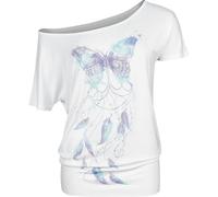 Full Volume by EMP Damen weißes T-Shirt mit bunten Federn XL