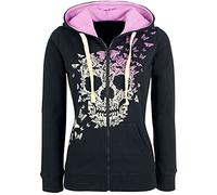 Full Volume by EMP Damen schwarz-Pinke Kapuzenjacke mit Totenkopf-Print