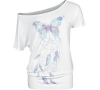 Full Volume by EMP Damen weißes T-Shirt mit bunten Federn XL