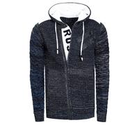 Rusty Neal Herren Strickjacke Pullover Reißverschluss Zipper Kapuzenpullover Grobstrick Strick Jacke 344, Größe S-6XL:3XL, Farbe:Marine