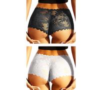 FULLJOYLOVE Französisch Höschen Frauen Plus Size Spitze Tanga Baumwolle Brasilianische Unterwäsche Hipster Höschen Sexy Damen Slips Bikini Freche Tangas Schwarz Weiß 2er Pack