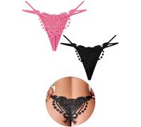 FULLJOYLOVE Spitze Tangas Tangas für Frauen Plus Size Höschen Unterwäsche Sexy Elastisch Frech Hohl Höschen Slips Schwarz Rosa 2Pack DE 40