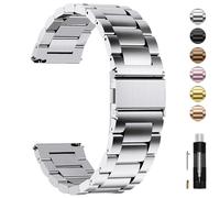 Fullmosa Edelstahl Uhrenarmband 22mm 16mm 18mm 19mm 20mm 24mm für Uhr und Smartwatches| Wechsel Ersatz Metallarmband mit Schnellverschluss für Damen&Herren, 22mm Silber