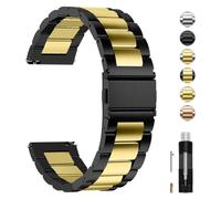 Fullmosa Uhrenarmband 22mm Edelstahl für Traditonale Uhren und Smartwatchs | Schwarz+Golden Metallarmband mit Schnellverschluss für Damen Herren Wechsel Ersatzband，22mm