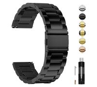 Fullmosa Uhrenarmband 22mm Edelstahl für Traditonale Uhren und Smartwatchs | Schwarz Metallarmband mit Schnellverschluss für Damen Herren Wechsel Ersatzband，22mm