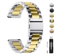Fullmosa Uhrenarmband 22mm Edelstahl für Traditonale Uhren und Smartwatchs | Silber+Golden Metallarmband mit Schnellverschluss für Damen Herren Wechsel Ersatzband，22mm