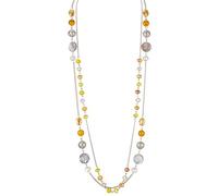FULU AUTUMN Damen Statement Kette Lange Perlenkette Silber Chain Zwei Strang Modeschmuck Halskette Geburtstagsgeschenk(Yellow)