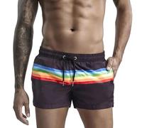 FULUJIDI Badehose Boardshorts Schwimmhose Herren Lauf Strands Horts Mesh Innen Schnell Trocknende Unterteile Freizeit Sport Hose Gestreift Regenbogen Bademode Badehose M Schwarz