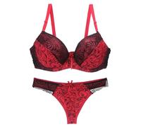 FULUJIDI Damen-BH Bra Sexy BHS Set Tasse Unterwäsche Bra Lette Büstenhalter Plus Größe Dessous Thong 90C Rot