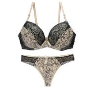 FULUJIDI Damen-BH Bra Sexy BHS Set Tasse Unterwäsche Bralette Büstenhalter Plus Größe Dessous Thong 85B Beige
