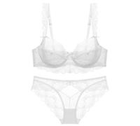 FULUJIDI Damen-BH Bra Sexy Transparent Solid Bug Rücken Verschluss Damen Damen Ultra Dünne Spitzen-BH Slip Dessous Set 80B Weiß