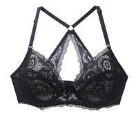 FULUJIDI Damen-BH Bra Übergröße Bra Lette BHS Für Frauen Hohl Aus Bügel Intimates Stickerei Mesh Dessous Cup Büstenhalter 95B Schwarz