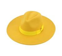 FULUJIDI Fedora Trilby Filzhut Hut Damen Hüte Breite Krempe Flach Band Band Beige Damen Kleid Formal Hut 56-58Cm Gelb