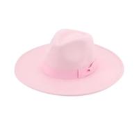 FULUJIDI Fedora Trilby Filzhut Hut Damen Hüte Breite Krempe Flach Band Band Beige Damen Kleid Formal Hut 56-58Cm Rosa