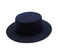 FULUJIDI Fedora Trilby Filzhut Hut Einfarbig Fedora Hut Frauen Männer Flach Top Filz Kappe Elegante Dame 55 To58 cm 14Navyblue