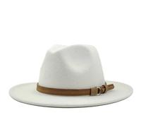 FULUJIDI Fedora Trilby Filzhut Hut Einfarbige Fedora-Hüte Mit Gürtel Elegante Frauen-Party-Kirchen Hut Männer Mit Breiter Krempe Jazz-Panama-Filz Kappe 59 To60 cm Weiß