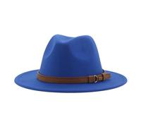 FULUJIDI Fedora Trilby Filzhut Hut Fedora Hüte Für Frauen Männer Breite Krempe Solide Frauen Hüte Band Gürtel Klassische Formale Kleider Hüte 60-62Cm(XL) Blau