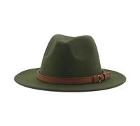 FULUJIDI Fedora Trilby Filzhut Hut Fedora Hüte Für Frauen Männer Breite Krempe Solide Frauen Hüte Band Gürtel Klassische Formale Kleider Hüte 56-58Cm (Erwachsene) ArmyGreen