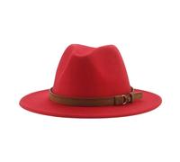 FULUJIDI Fedora Trilby Filzhut Hut Fedora Hüte Für Frauen Männer Breite Krempe Solide Frauen Hüte Band Gürtel Klassische Formale Kleider Hüte 60-62Cm(XL) Rot