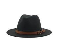 FULUJIDI Fedora Trilby Filzhut Hut Fedora Hüte Für Frauen Männer Breite Krempe Solide Frauen Hüte Band Gürtel Klassisch Formal Kleid Hüte 56-58Cm (Erwachsene) Schwarz