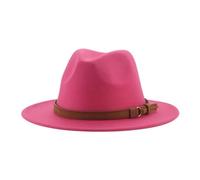 FULUJIDI Fedora Trilby Filzhut Hut Fedora Hüte Für Frauen Männer Breite Krempe Solide Frauen Hüte Band Gürtel Klassische Formale Kleider Hüte 60-62Cm(XL) Rosered